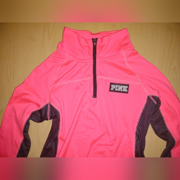 Victoria's Secret Pink pullover jacket Pink with Gray trim 1/2 zipper - Picture 3 of 5